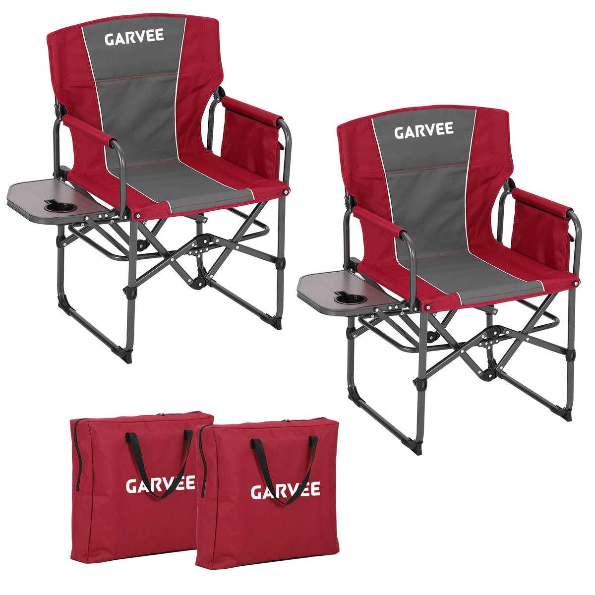 Heavy Duty Folding Camping Chairs with Side Table & Bag 2-Pack