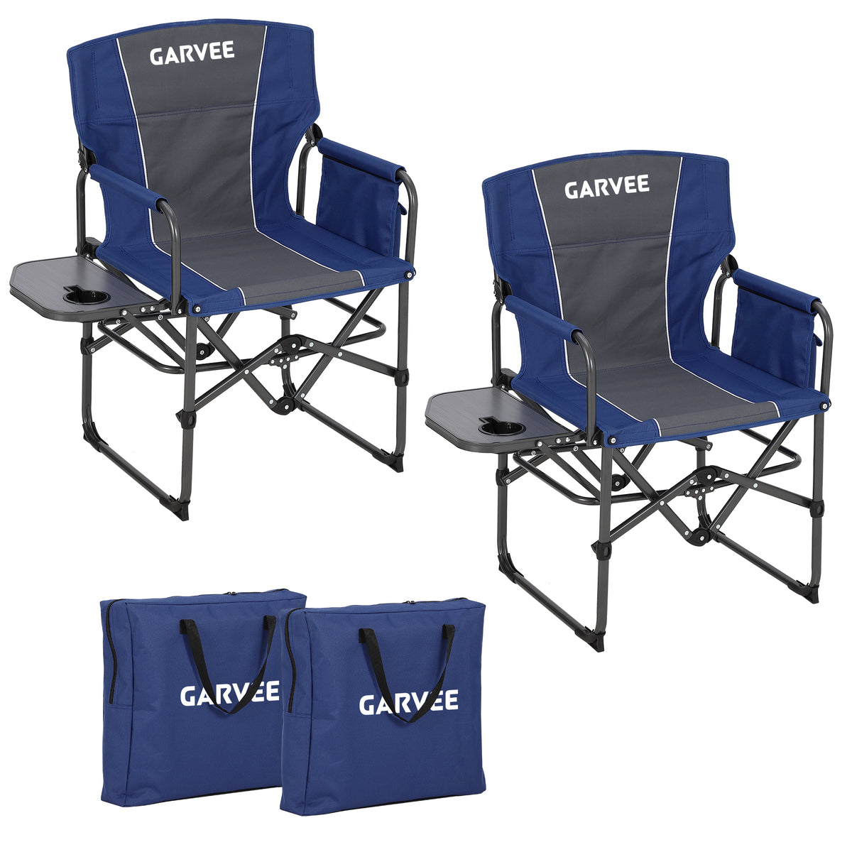 Heavy Duty Folding Camping Chairs with Side Table & Bag 2-Pack