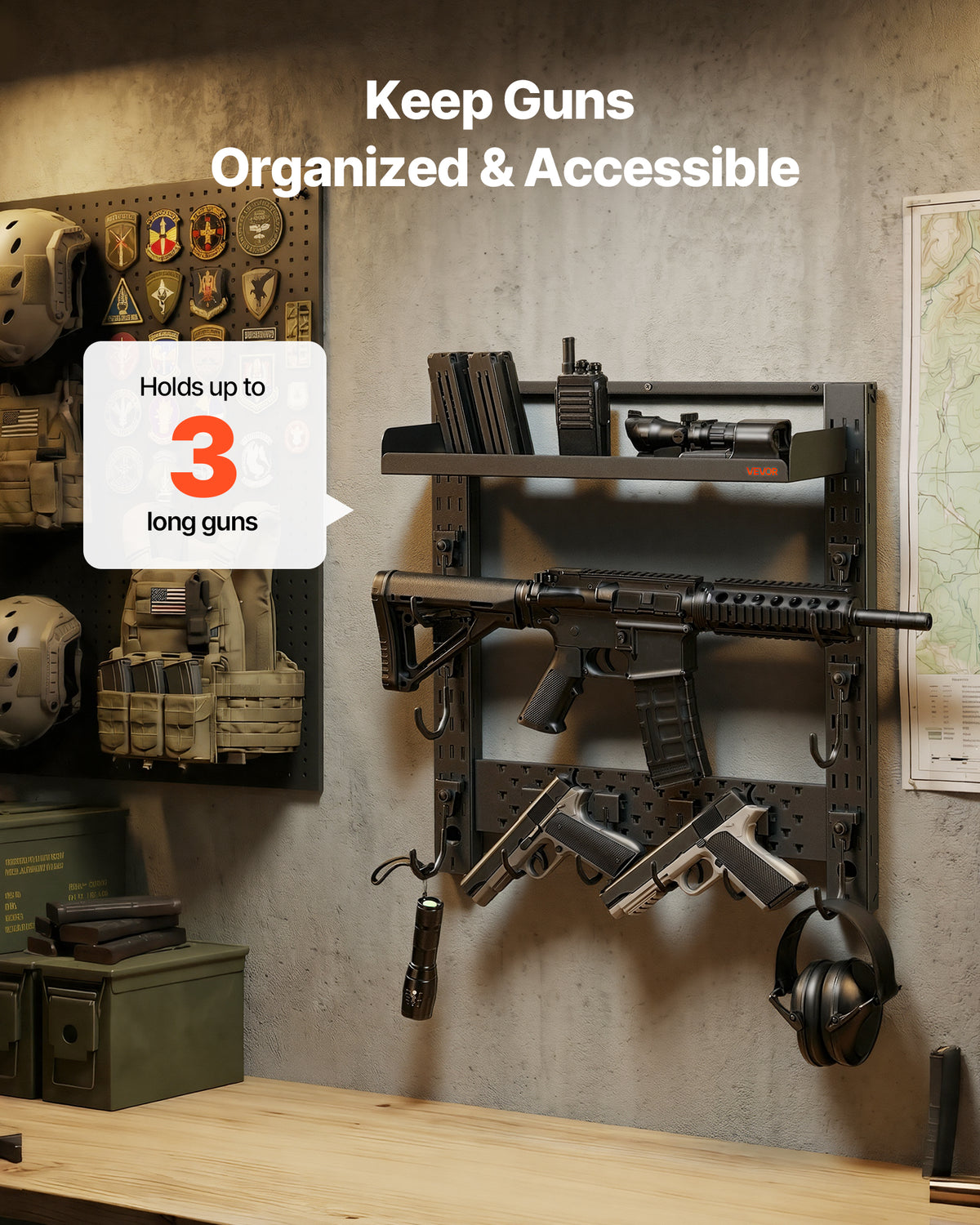 Adjustable Wall and Floor Gun Rack Holds Multiple Rifles and Handguns