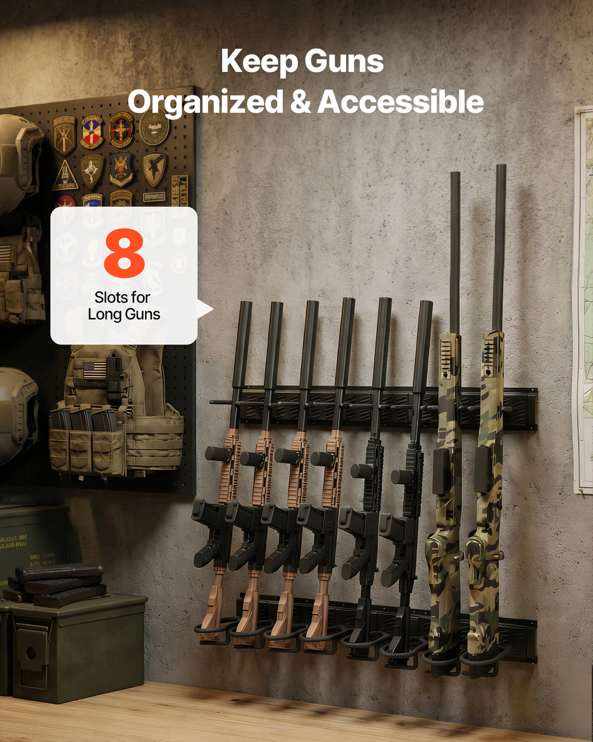 Adjustable Wall and Floor Gun Rack Holds Multiple Rifles and Handguns