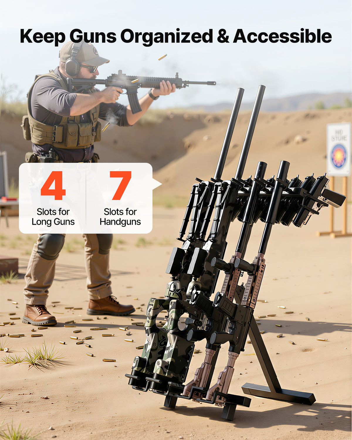 Adjustable Wall and Floor Gun Rack Holds Multiple Rifles and Handguns
