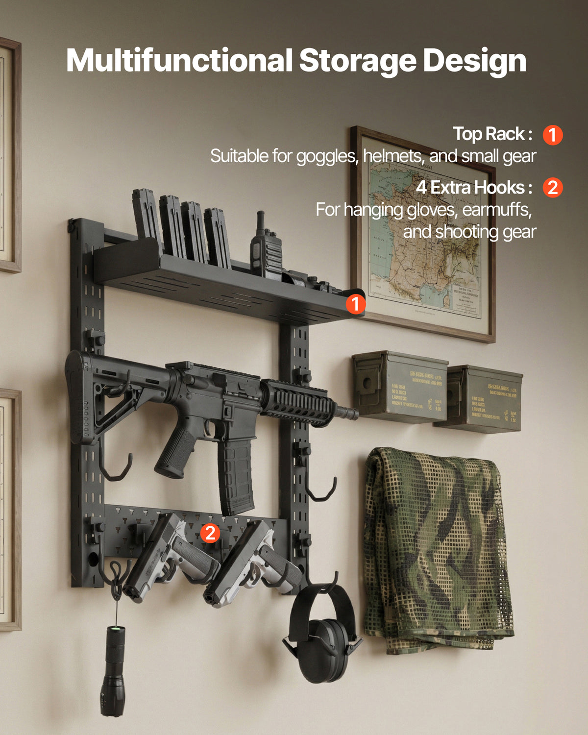 Adjustable Wall and Floor Gun Rack Holds Multiple Rifles and Handguns