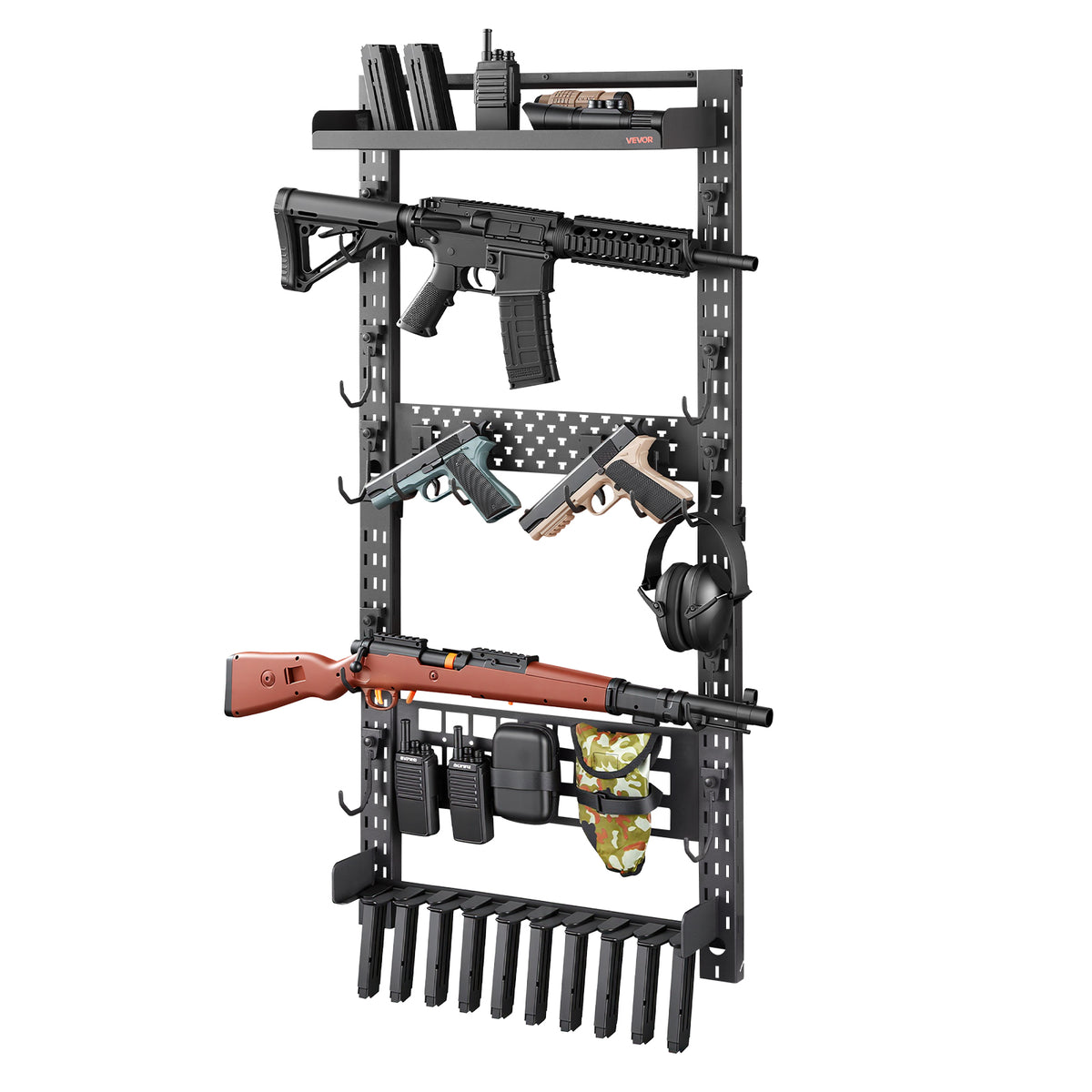 Adjustable Wall and Floor Gun Rack Holds Multiple Rifles and Handguns