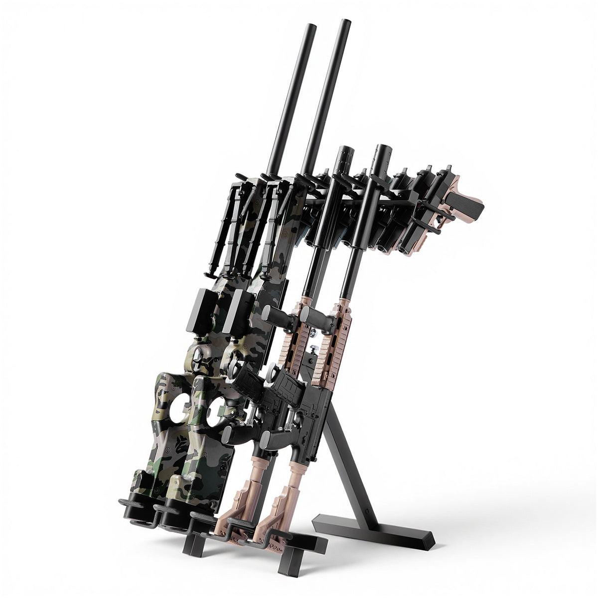 Adjustable Wall and Floor Gun Rack Holds Multiple Rifles and Handguns