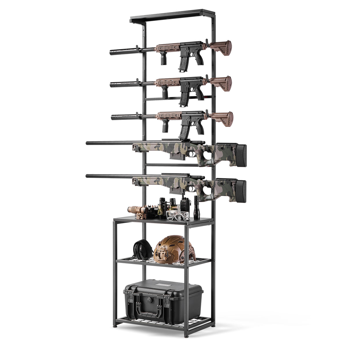 Adjustable Wall and Floor Gun Rack Holds Multiple Rifles and Handguns