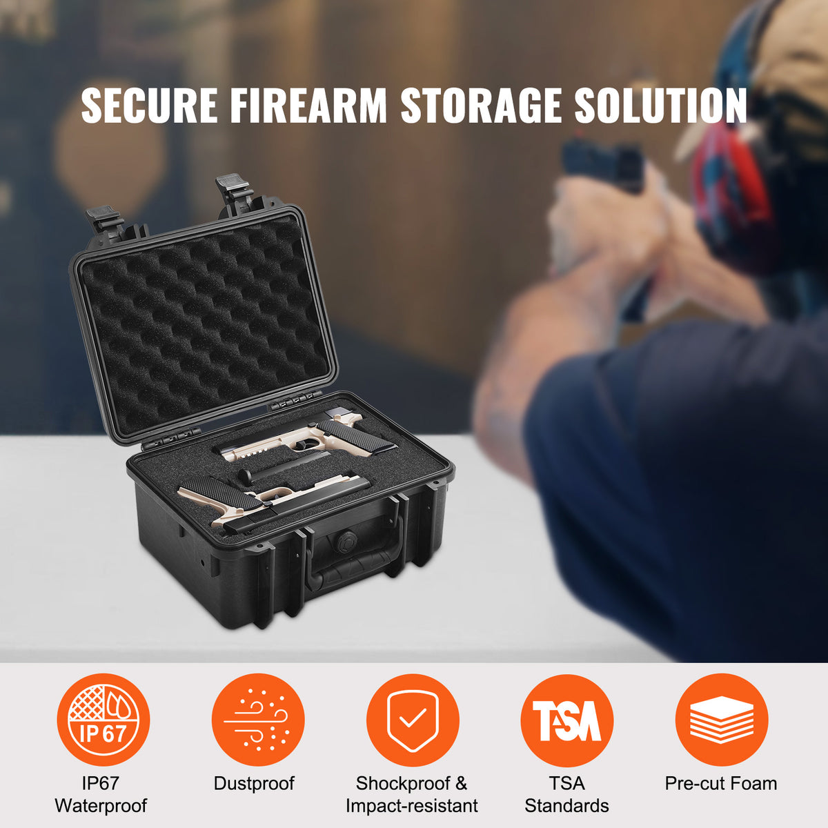 Hard Pistol Cases with Pre-Cut Foam Waterproof Lockable Storage for Firearms