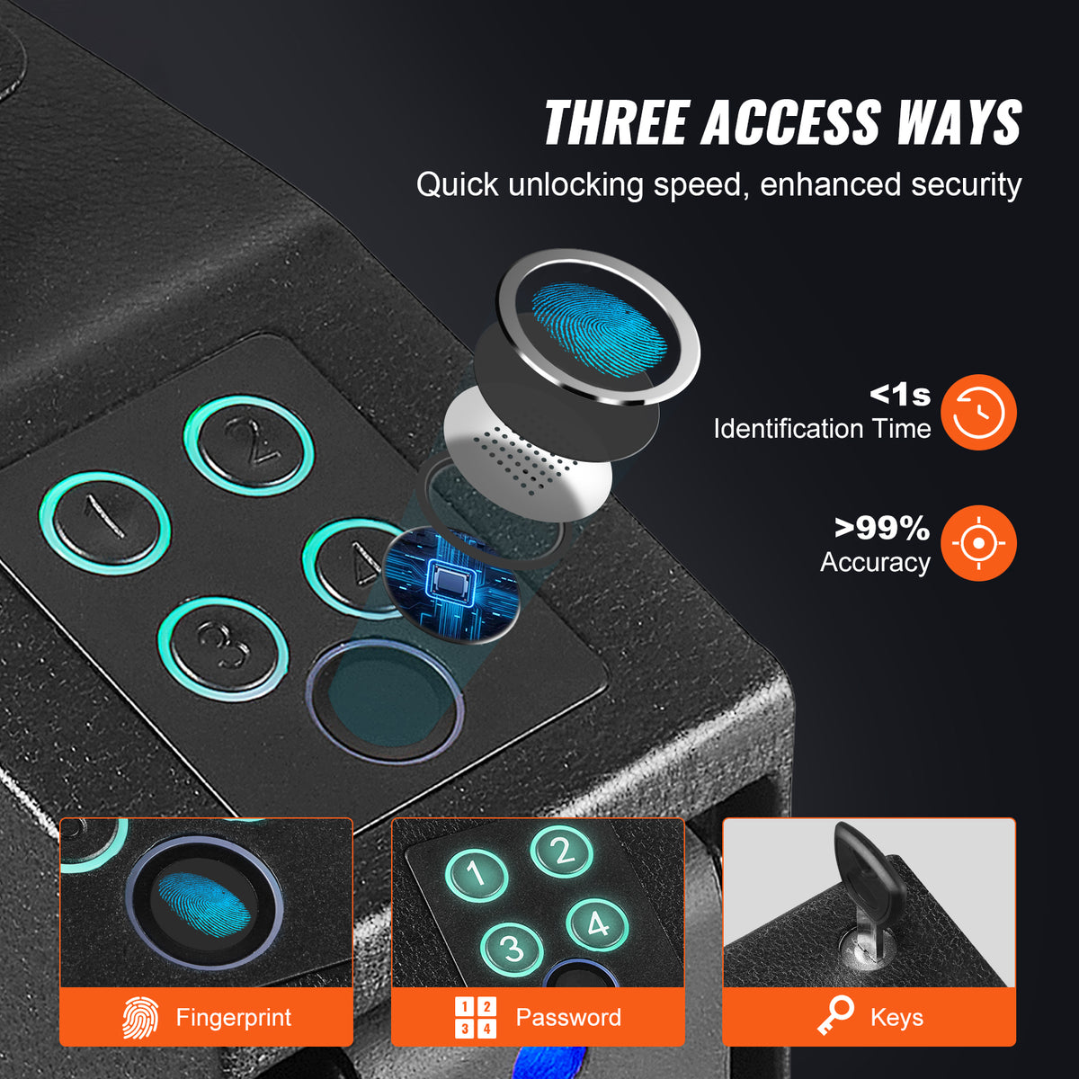 Biometric Gun Safe with Fingerprint, Key & Password Access - Secure Pistol Storage