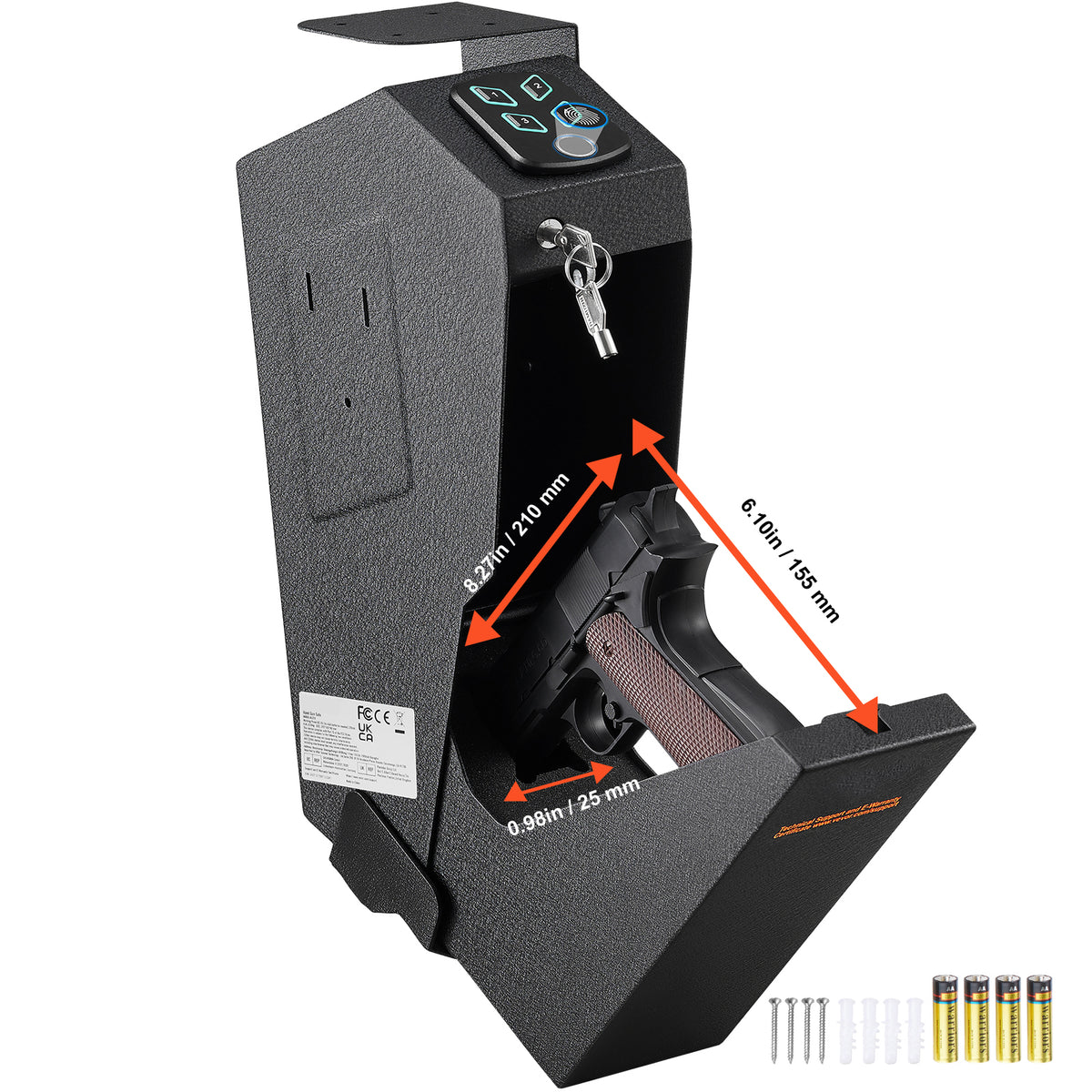 Biometric Gun Safe with Fingerprint, Key & Password Access - Secure Pistol Storage