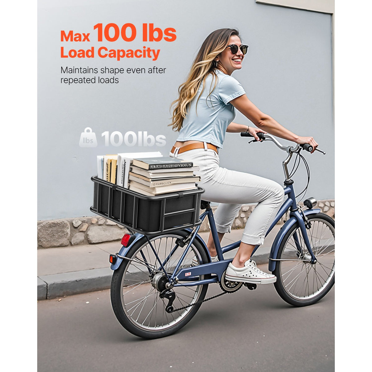Bike Rear Cargo Basket with Rainproof Cover, Heavy-Duty Metal, 110 lbs Capacity