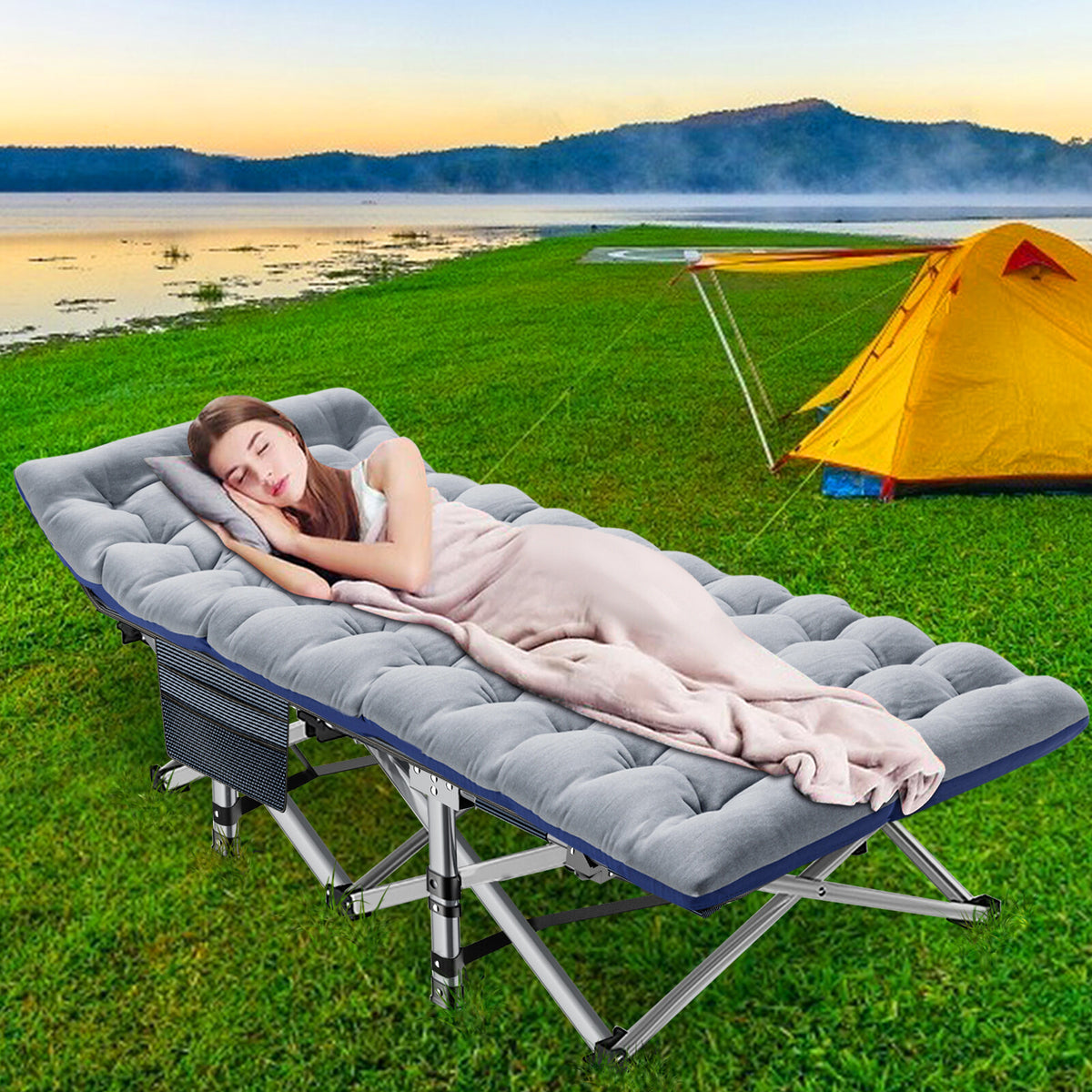 Heavy Duty Folding Camping Cot Bed with Mattress Support - Oversized & Standard Sizes