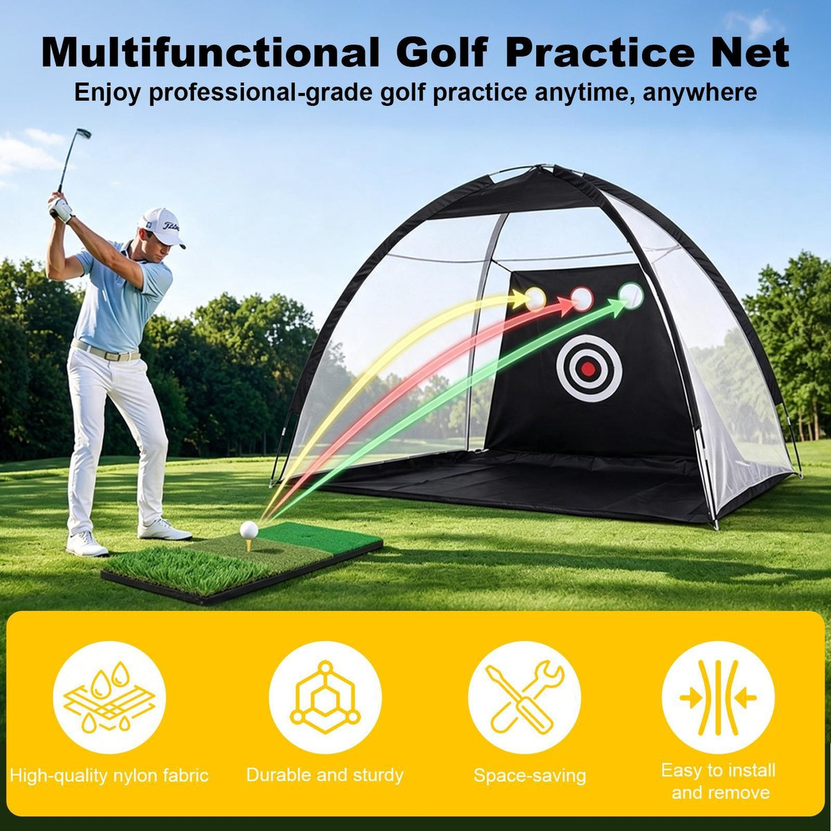 Golf Practice Net 10x7ft with Hitting Mat, Golf Training Aid for Backyard