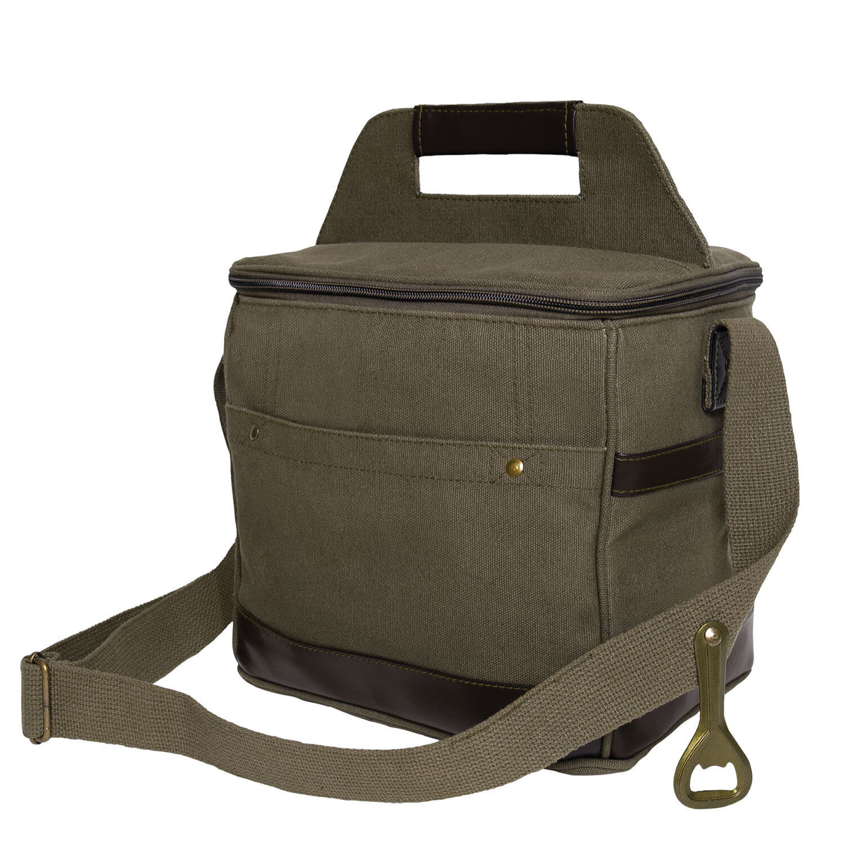 Insulated Travel Cooler Bag with Canvas & Leather Details, Multiple Colors