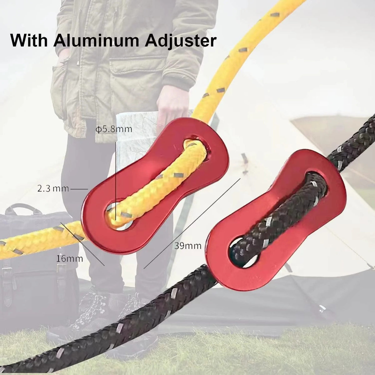 Ultralight 4mm Reflective Tent Guy Lines with Aluminum Tensioners - 8 Pack