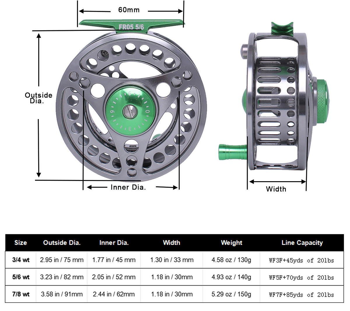Fly Fishing Reel Large Arbor CNC Aluminum Alloy Body 5/6 7/8WT