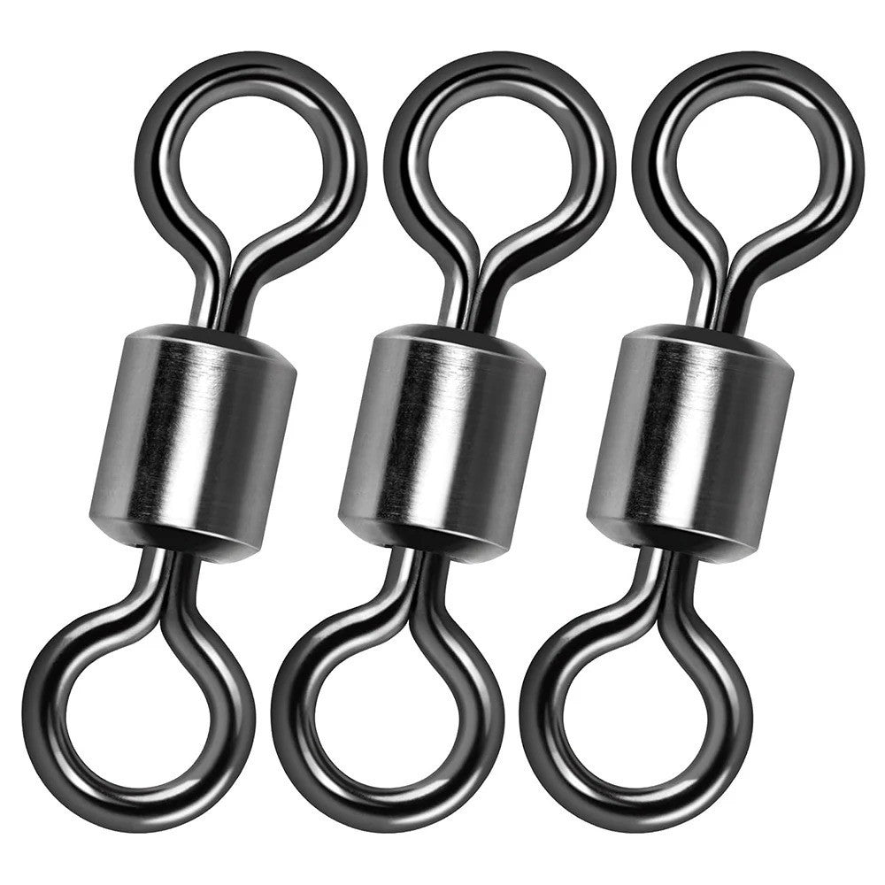 50x Stainless Steel Fishing Swivels with Solid Ring - Rolling Barrel Type