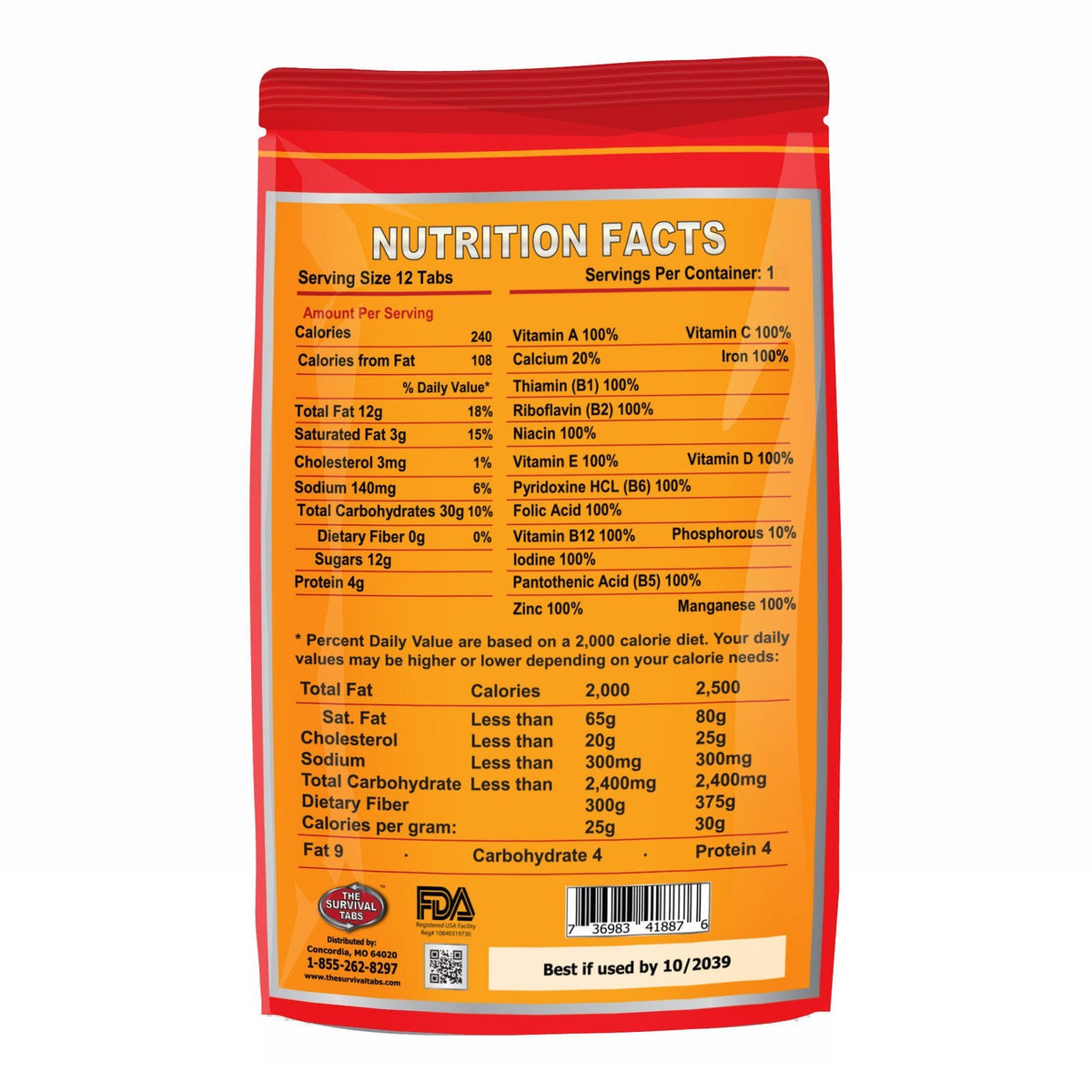 Emergency Food Supply Tablets - Non-GMO Chocolate Flavor, 24 Pack