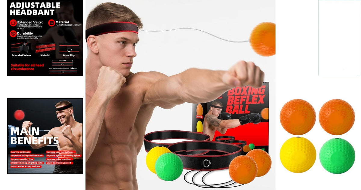 Boxing Reflex Ball Set with 4 Weighted Balls & 2 Headbands for Training
