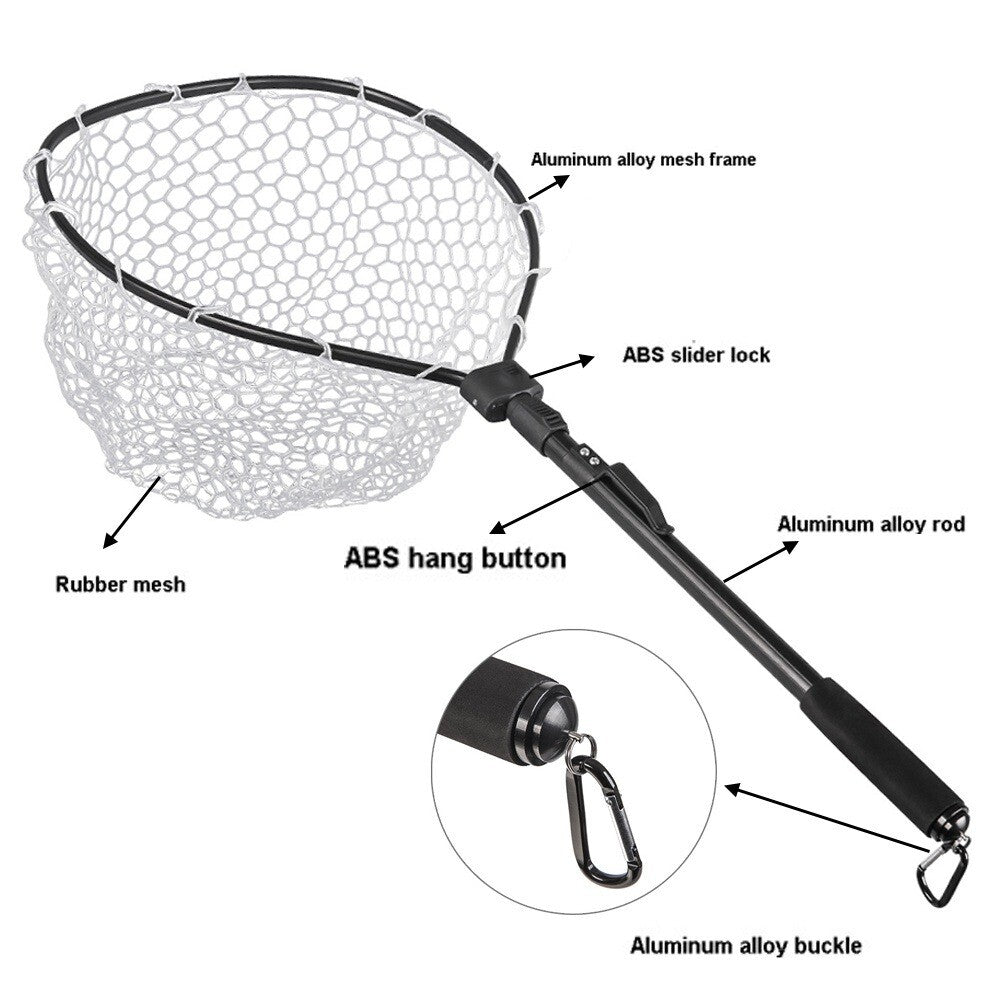 Lightweight Rubber Landing Net for Fly Fishing with Foldable Handle