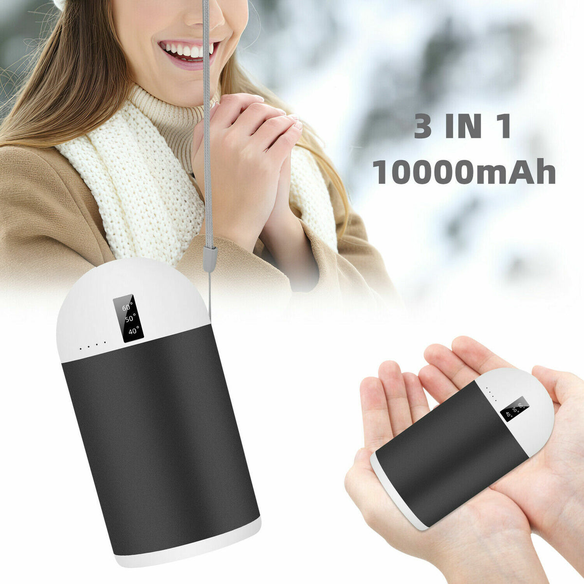 Rechargeable Hand Warmer 10000mAh USB Power Bank with Multiple Temps