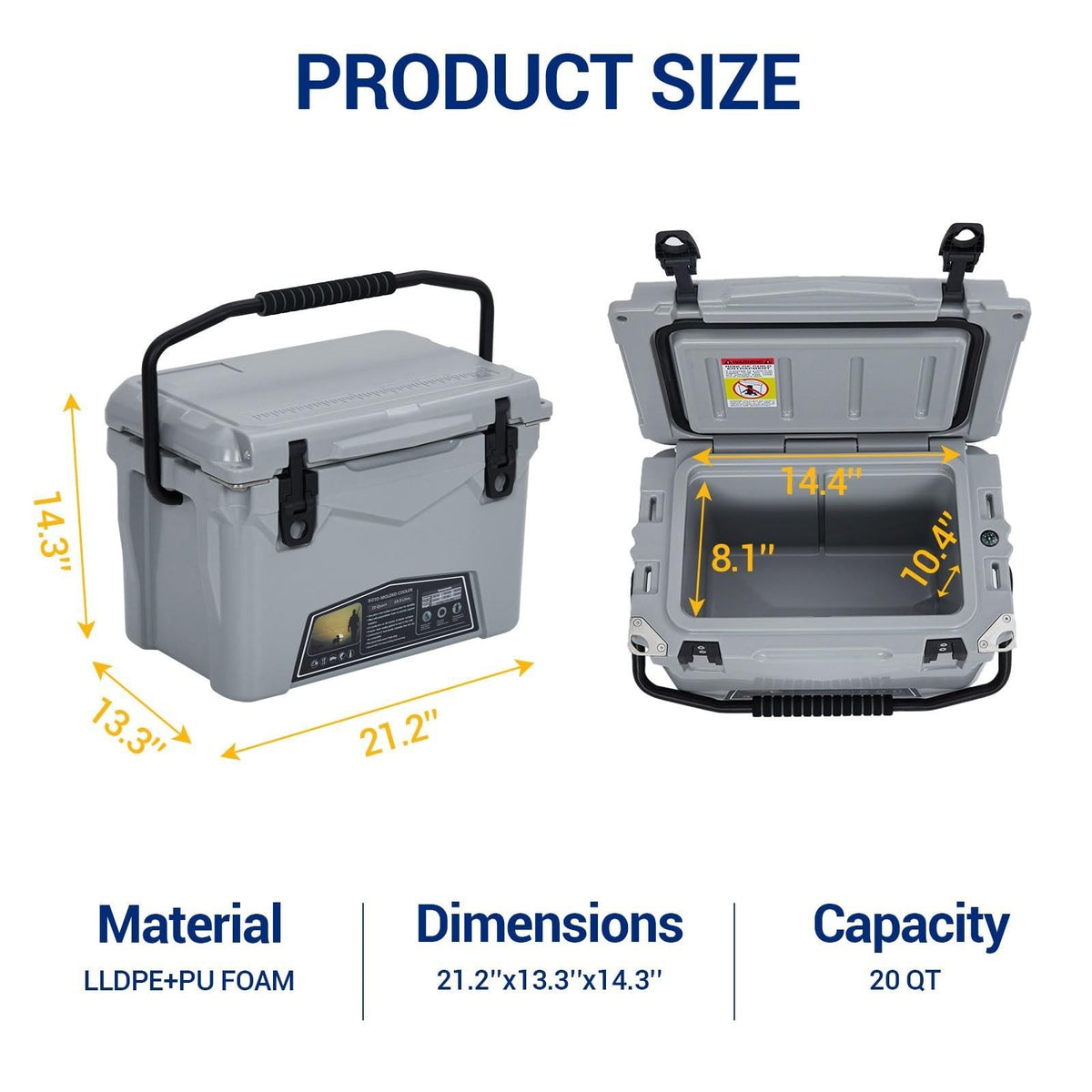 Insulated Hard Cooler with 5-Day Ice Retention - Portable Outdoor Ice Chest