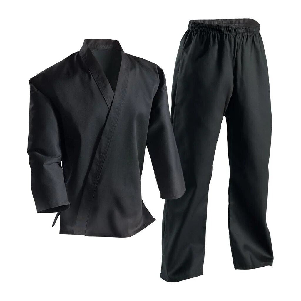Lightweight Karate Taekwondo Uniform Gi with Free Belt - Black, All Sizes