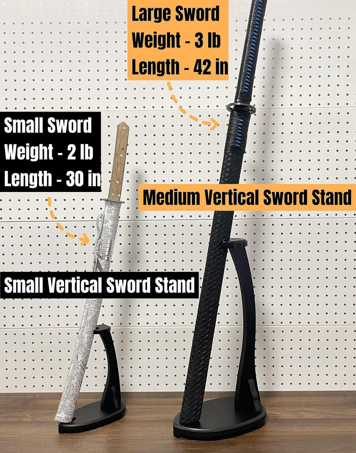 Small Vertical Samurai Sword Display Stand - Black Wooden Holder for Katana & Wakizashi
