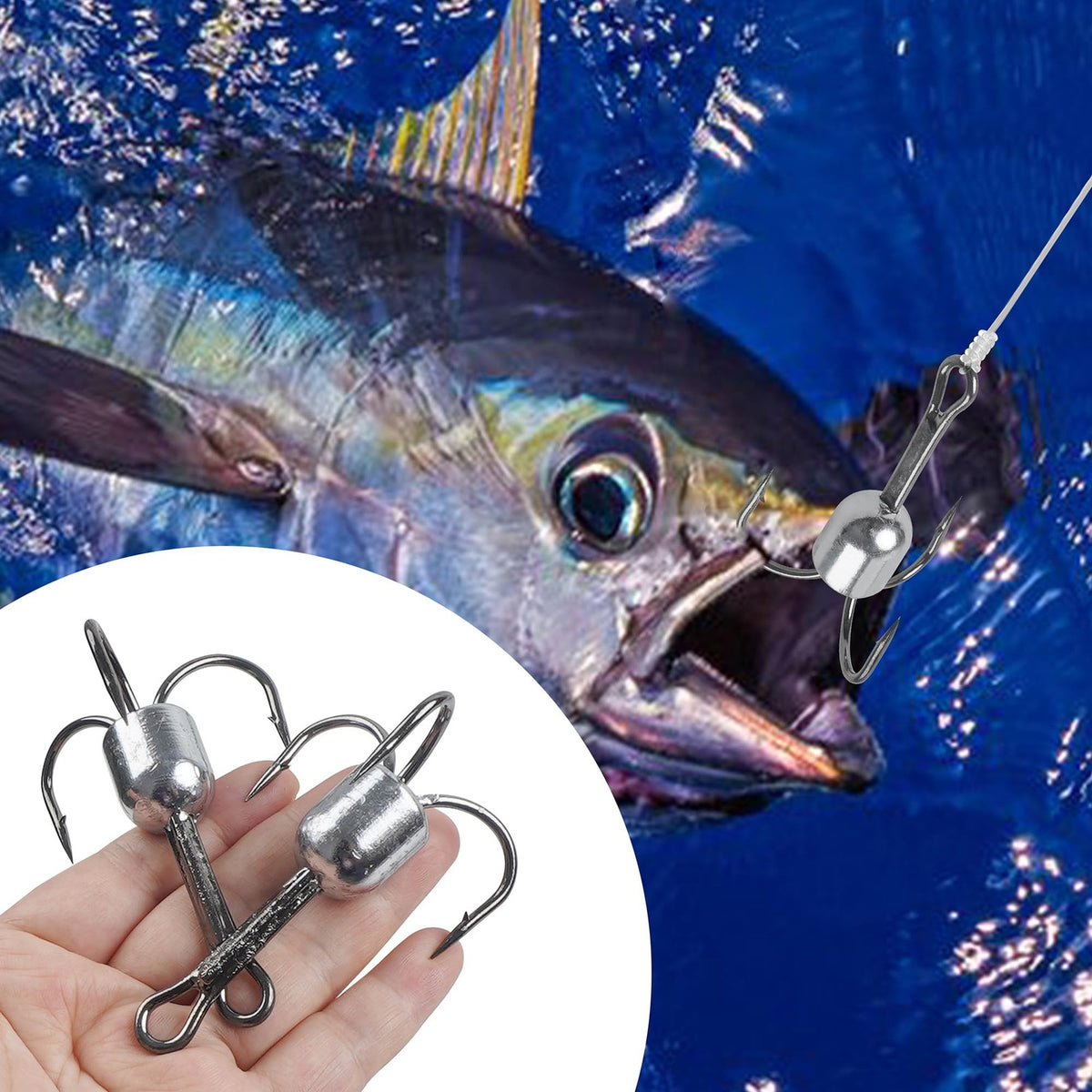 Weighted Treble Fishing Hooks Set - 4 Sizes, Saltwater & Freshwater Use