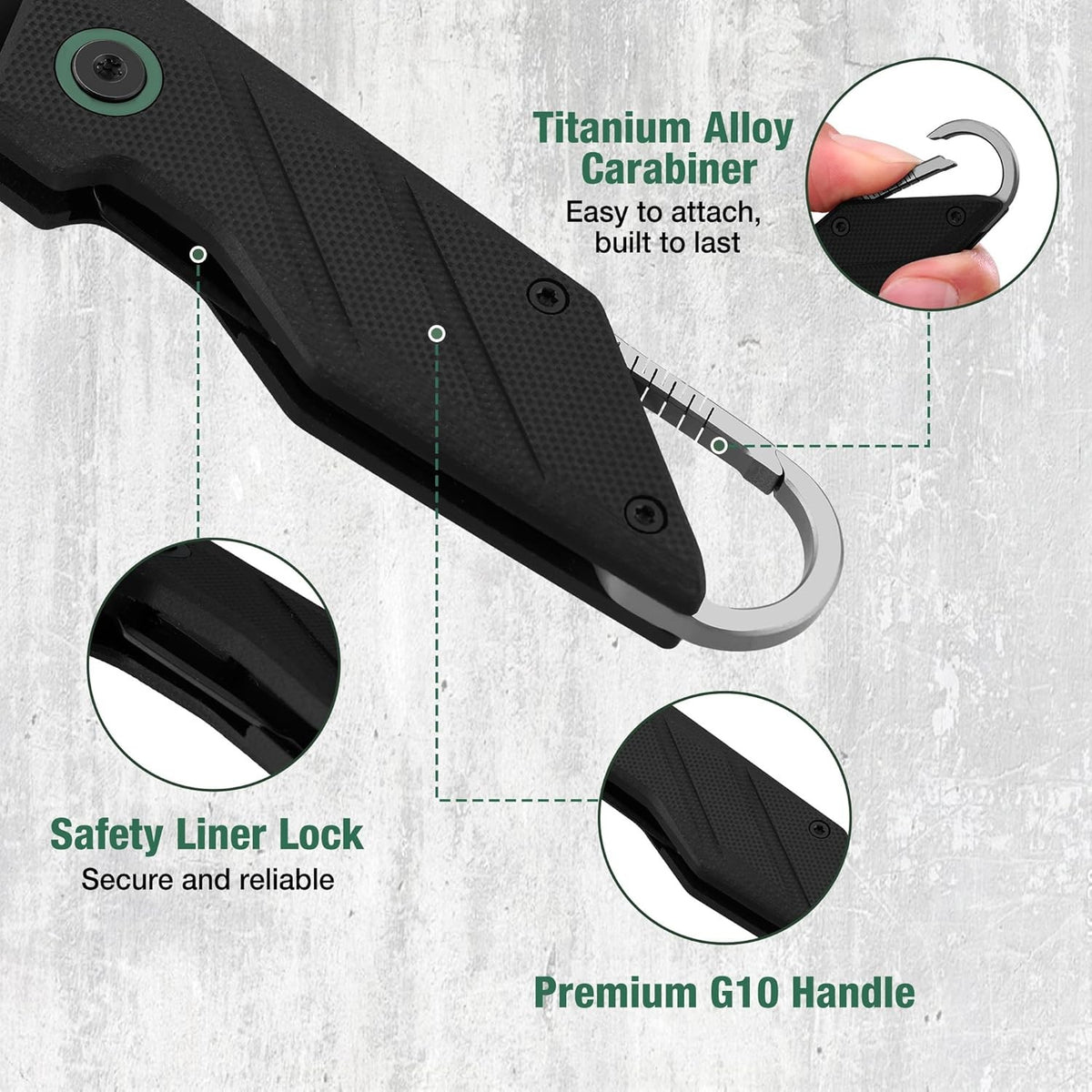 Mini Folding Pocket Knife with Titanium Alloy Carabiner and D2 Steel Blade