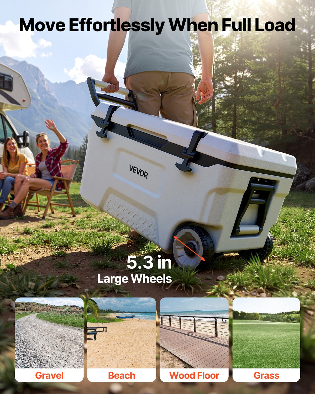52QT Portable Hard Cooler with Rolling Wheels for Camping & Picnics