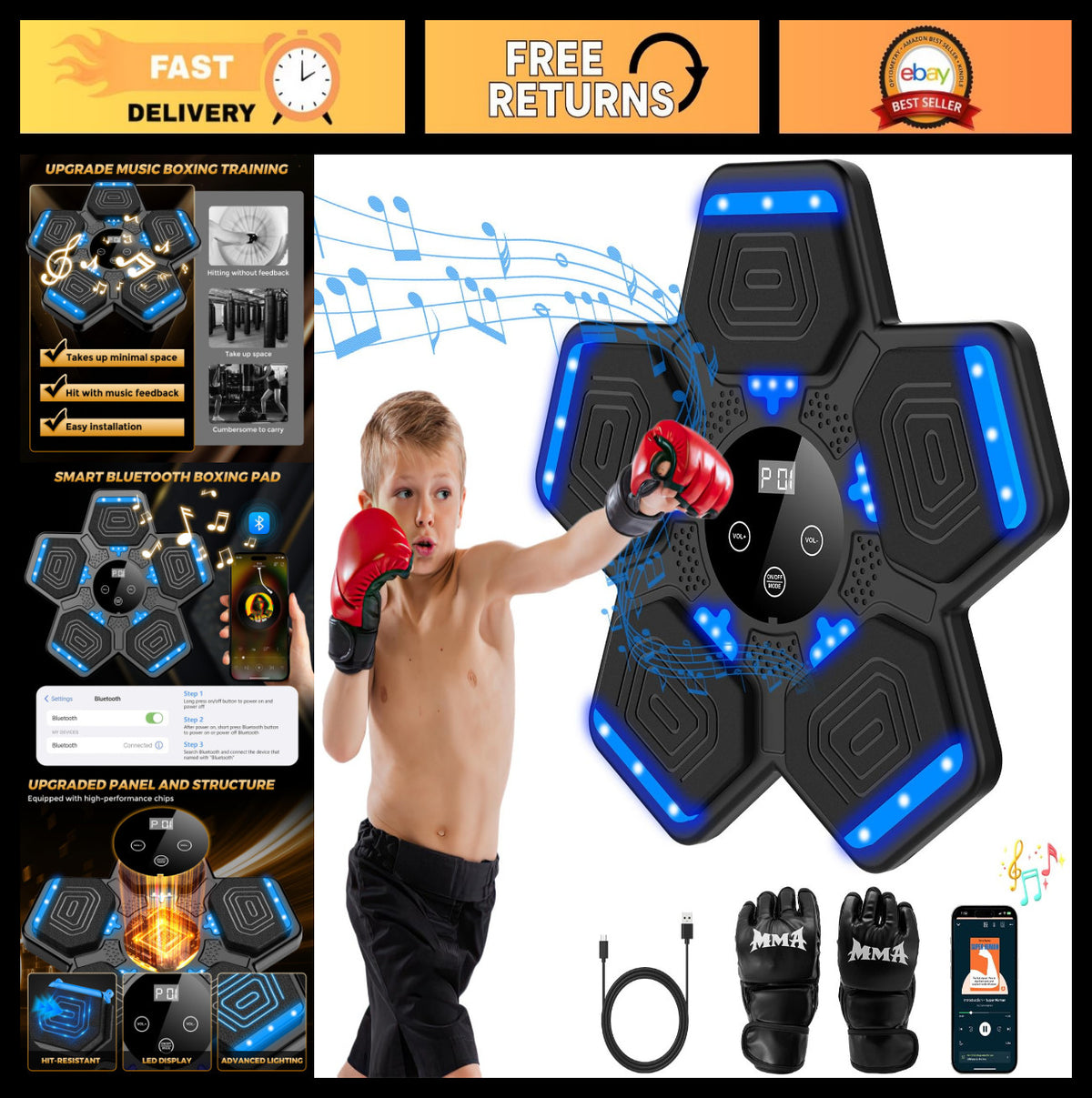 Smart Boxing Machine for Home Gym with Punching Pad, Gloves & Bluetooth