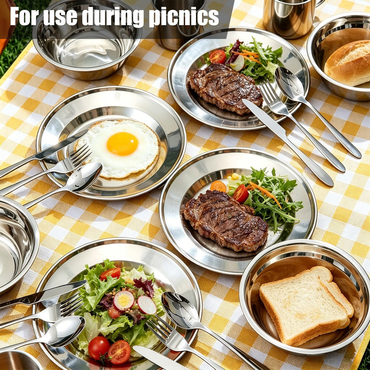 Camping Cookware Mess Set with Non-Stick Plates Bowls Cups - Portable Stainless Steel Kitchen