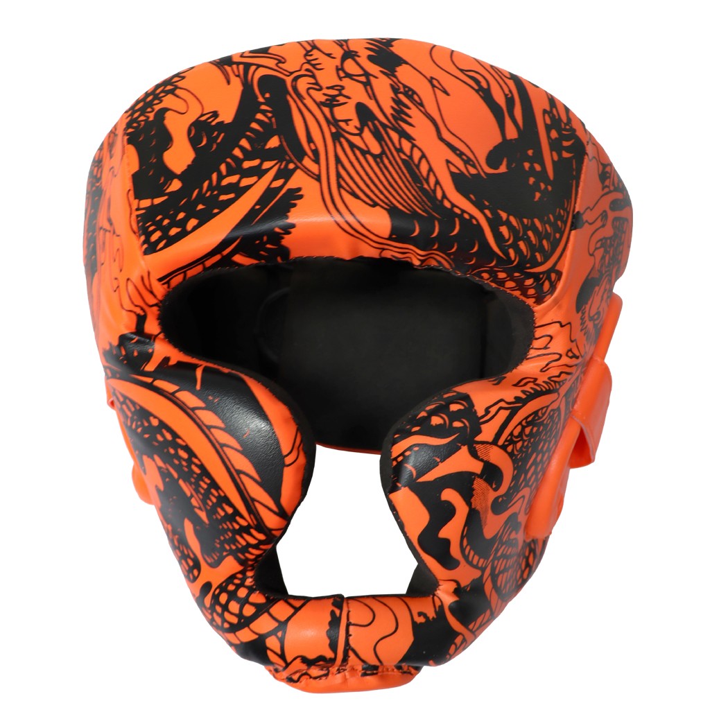 Heavy Duty Boxing Headgear with Cheek & Full-Face Protection - Orange & Black