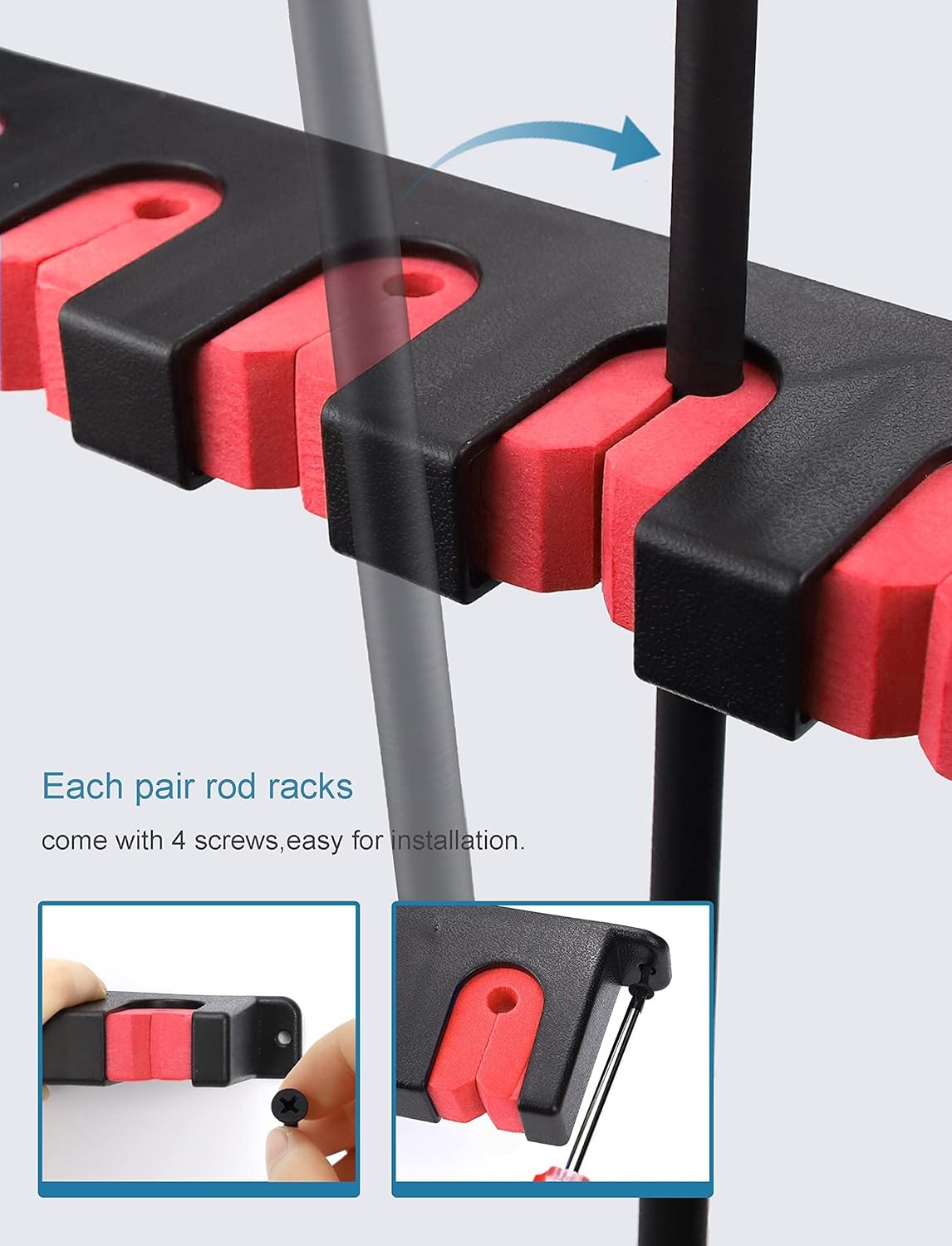 Wall-Mounted Fishing Rod Holders Set of 2 - Space Saving Horizontal Rack