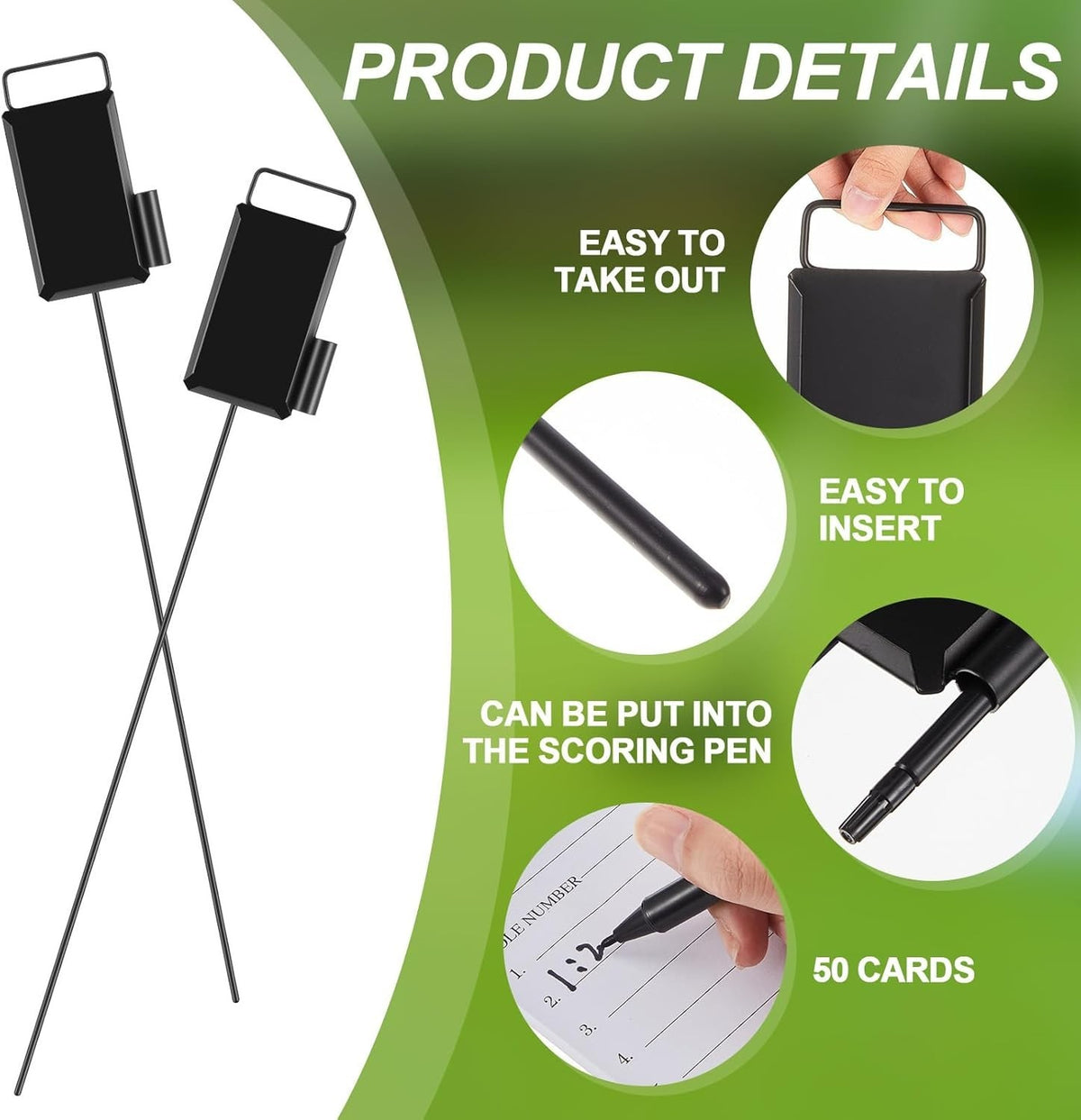 Golf Proximity Markers Set with 50 Score Sheets - Metal Markers for Golf Practice & Competition