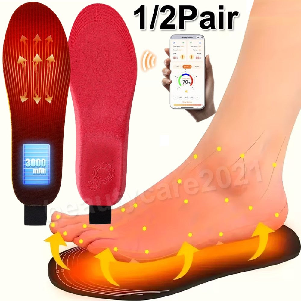 Rechargeable Heated Insoles with APP Control, 3 Heating Levels, 16H Warmth