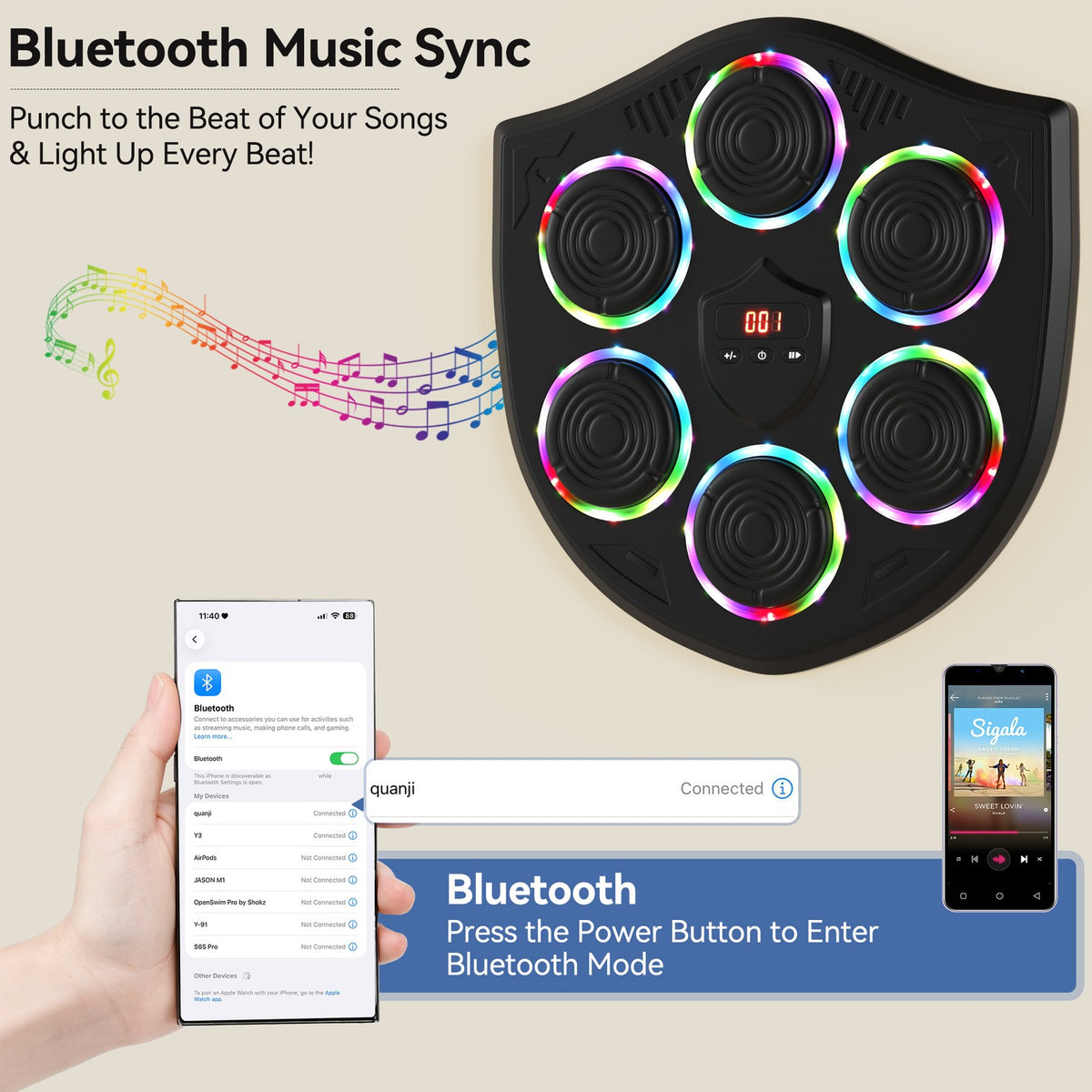 Smart Music Boxing Machine for Adults and Kids with Bluetooth & LED Display