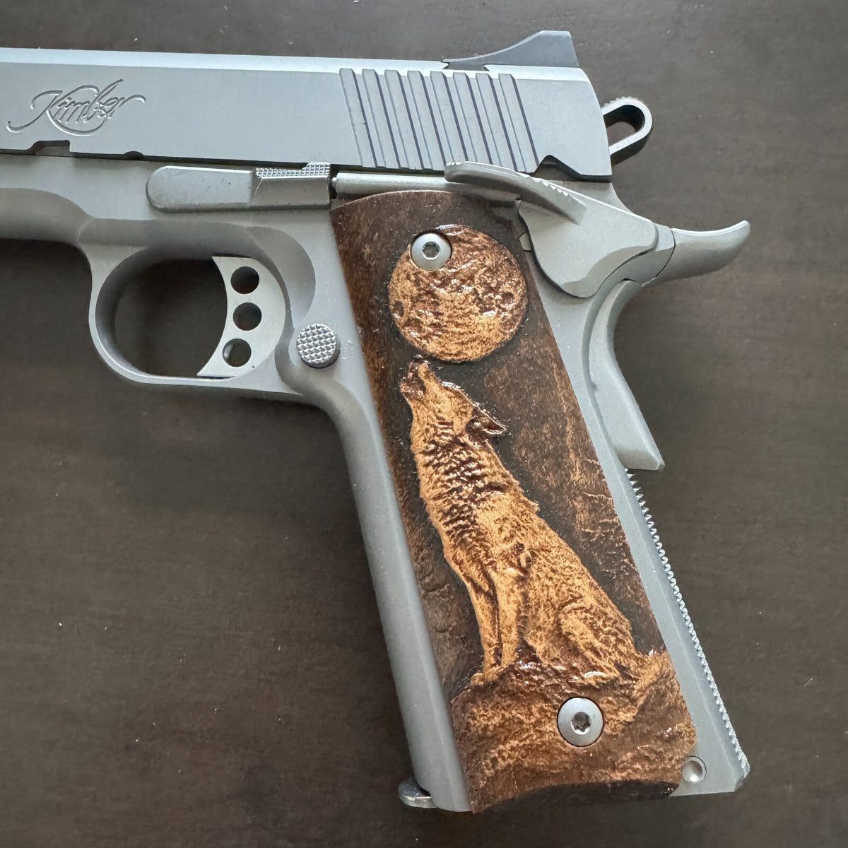 Full Size 1911 Wooden Grip Panels with Skull Embossed Texture - Custom Maple Handgun Grip