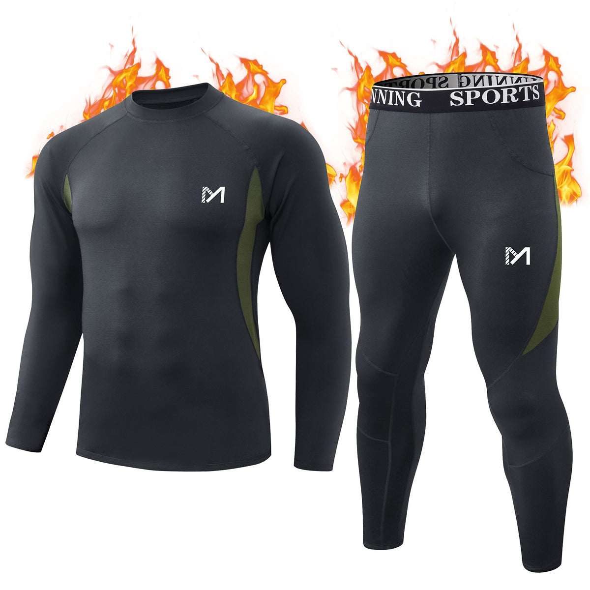 Men's Thermal Fleece Compression Base Layer Under Shirt and Tights Set Winter