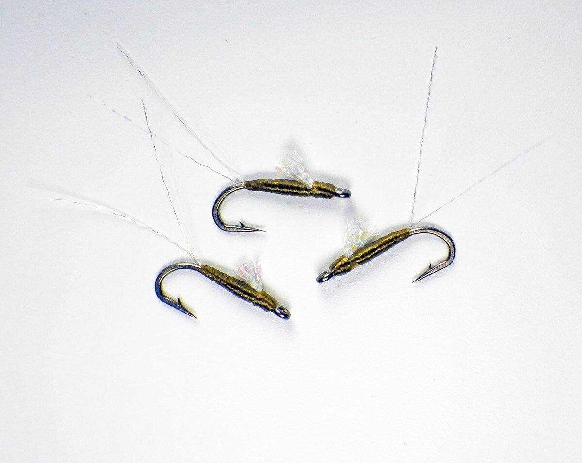 Premium Trout Fly Flies Set - Olive BWO Nymphs Sparkle Wing #20, Half Dozen