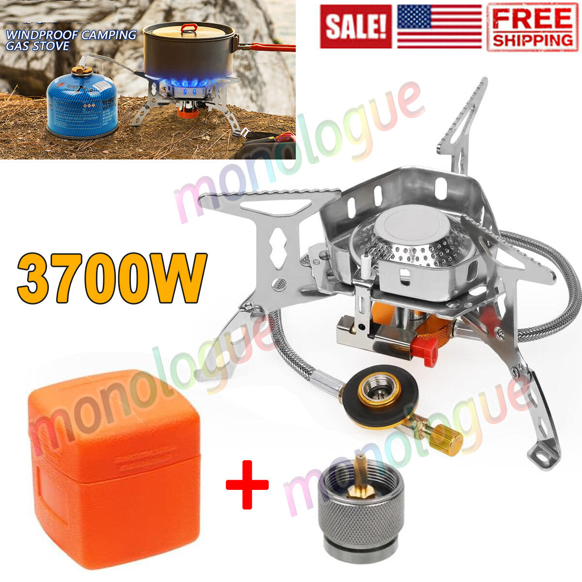 Portable Camping Gas Stove with Piezo Ignition and Carrying Case