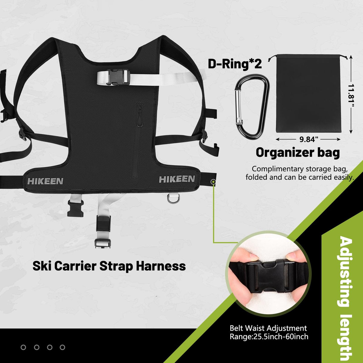 Ski Pole & Equipment Shoulder Strap Backpack - Black