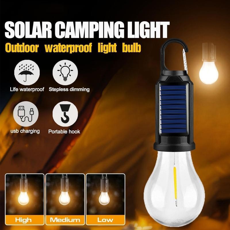 Solar LED Camping Light - Rechargeable Waterproof Hook Lantern for Hiking Emergency