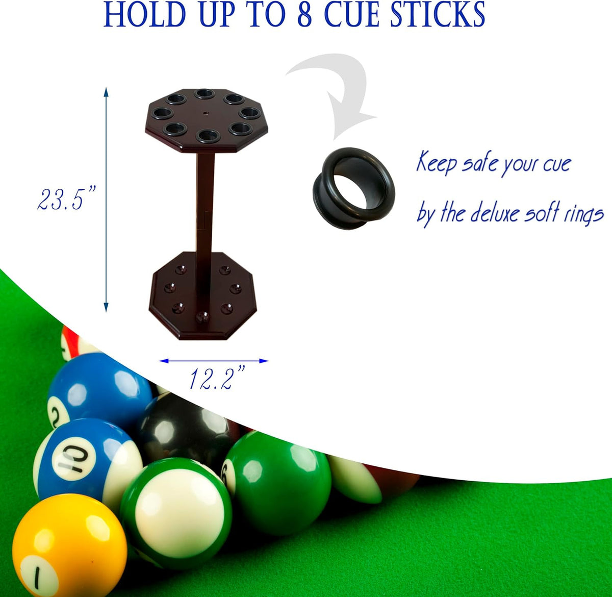 Freestanding Billiard Cue Rack – Holds 8 Cues, Floor Wood Stand