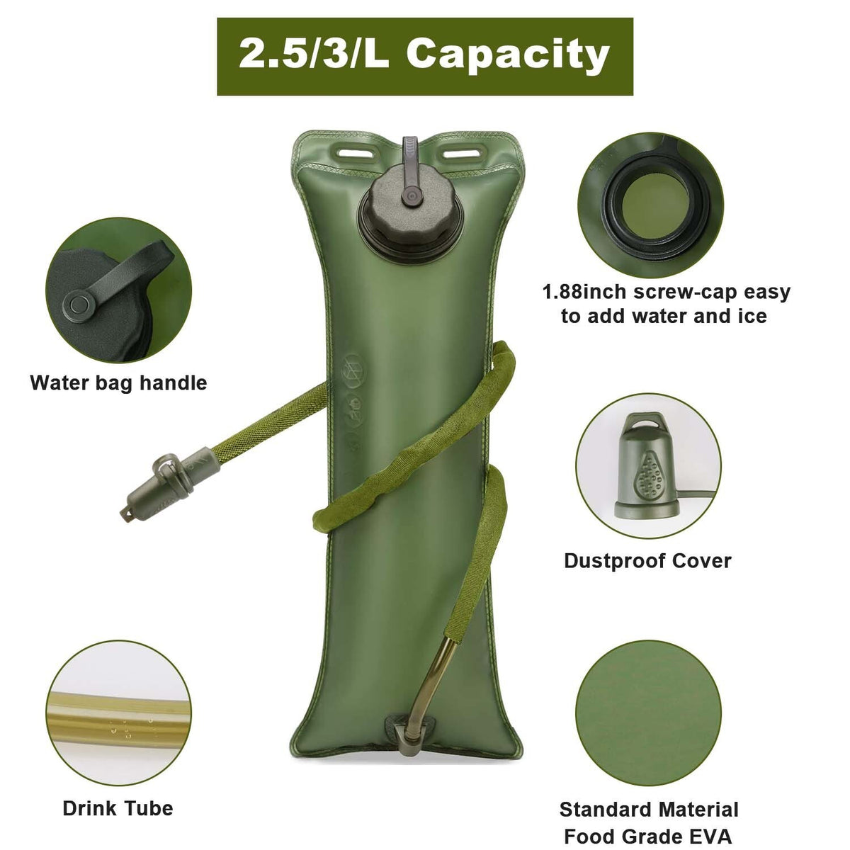 Hydration Bladder Water Reservoir with Drinking Tube for Camping Hiking Biking