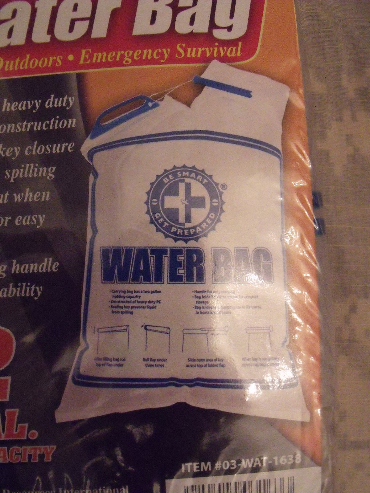 Heavy Duty 2 Gallon Water Storage Bag with Handle and Seal - Folds Flat