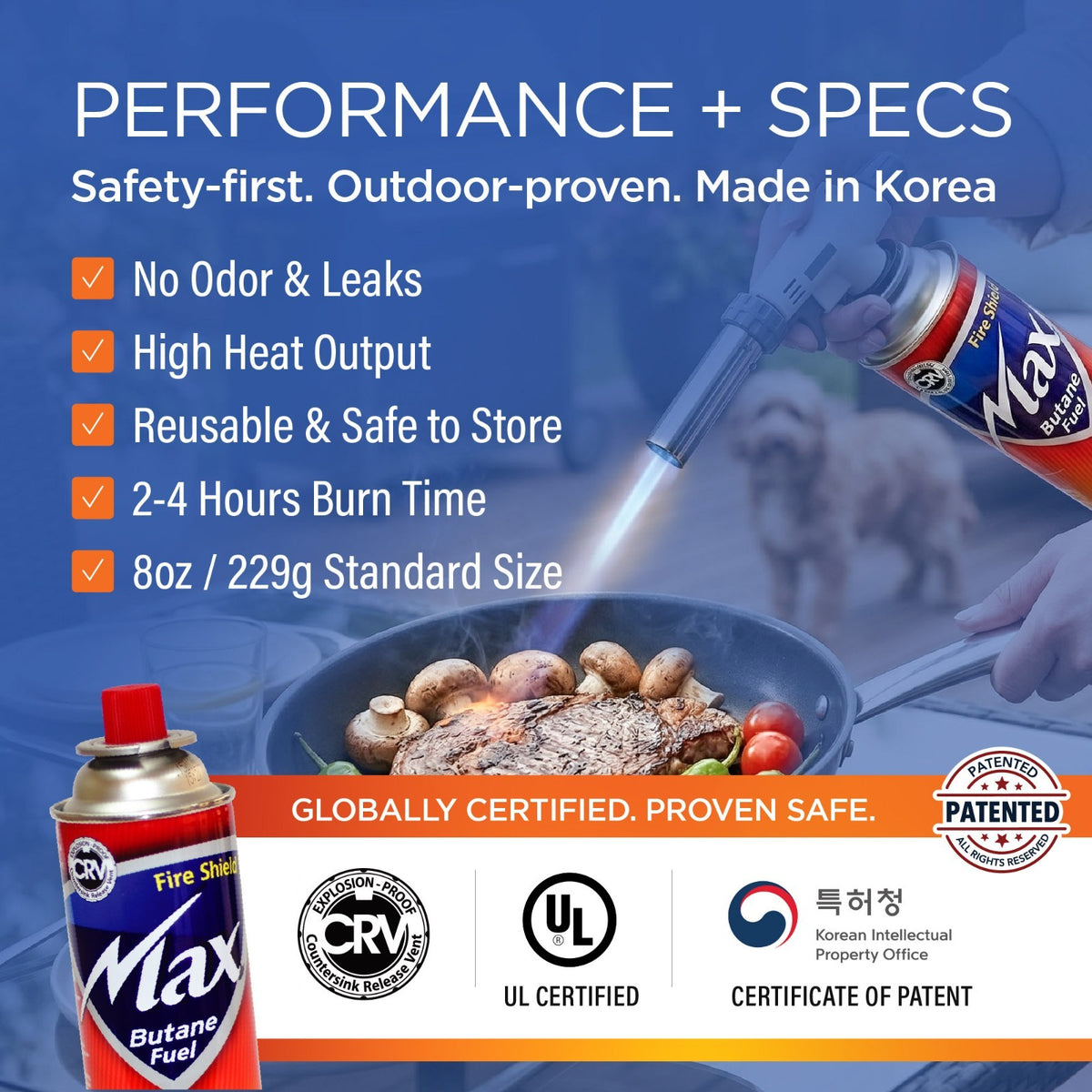 8oz Butane Fuel Canisters Pack of 4 - Made in Korea, Safety Certified