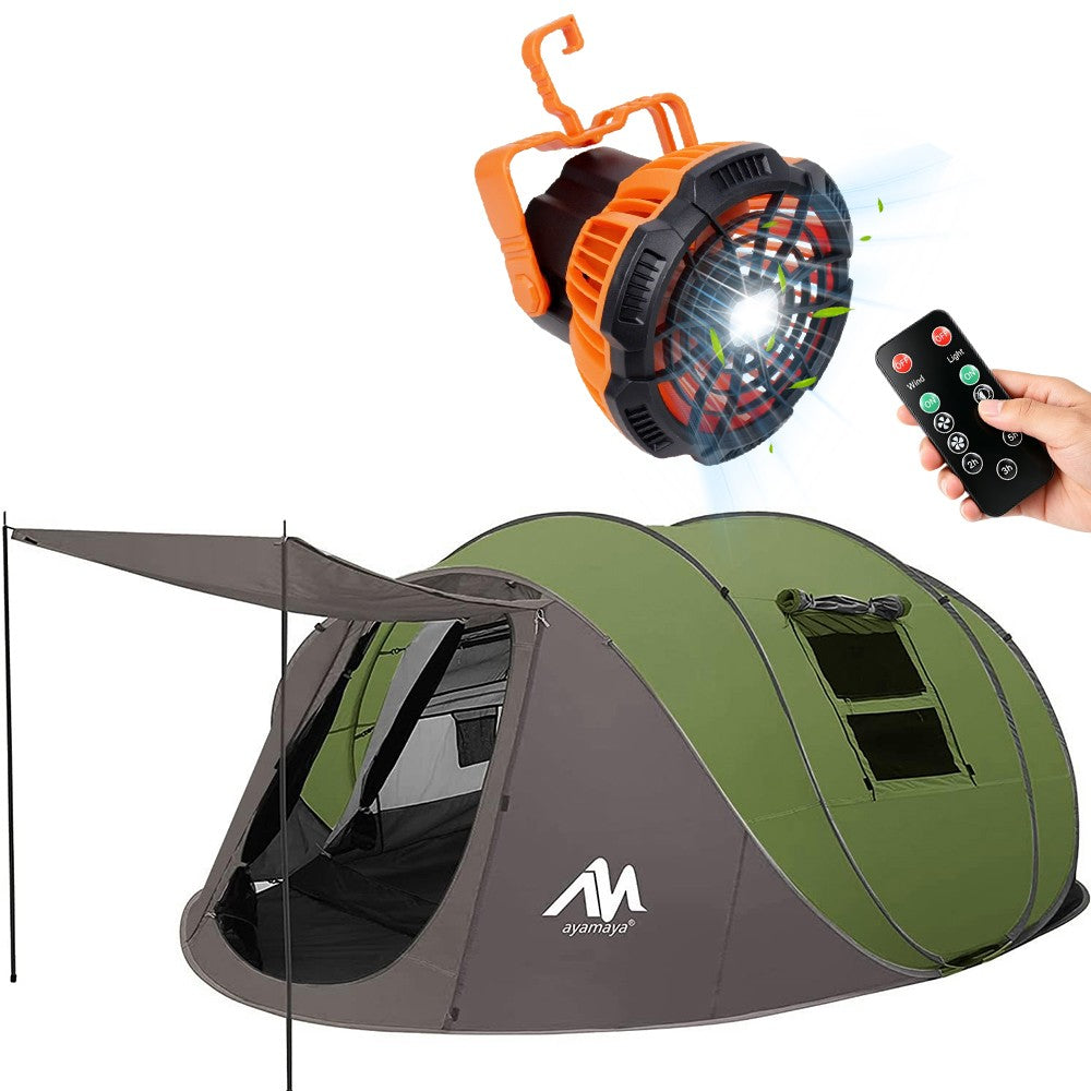 4-6 Person Waterproof Pop-Up Tent with LED Light and Camping Fan