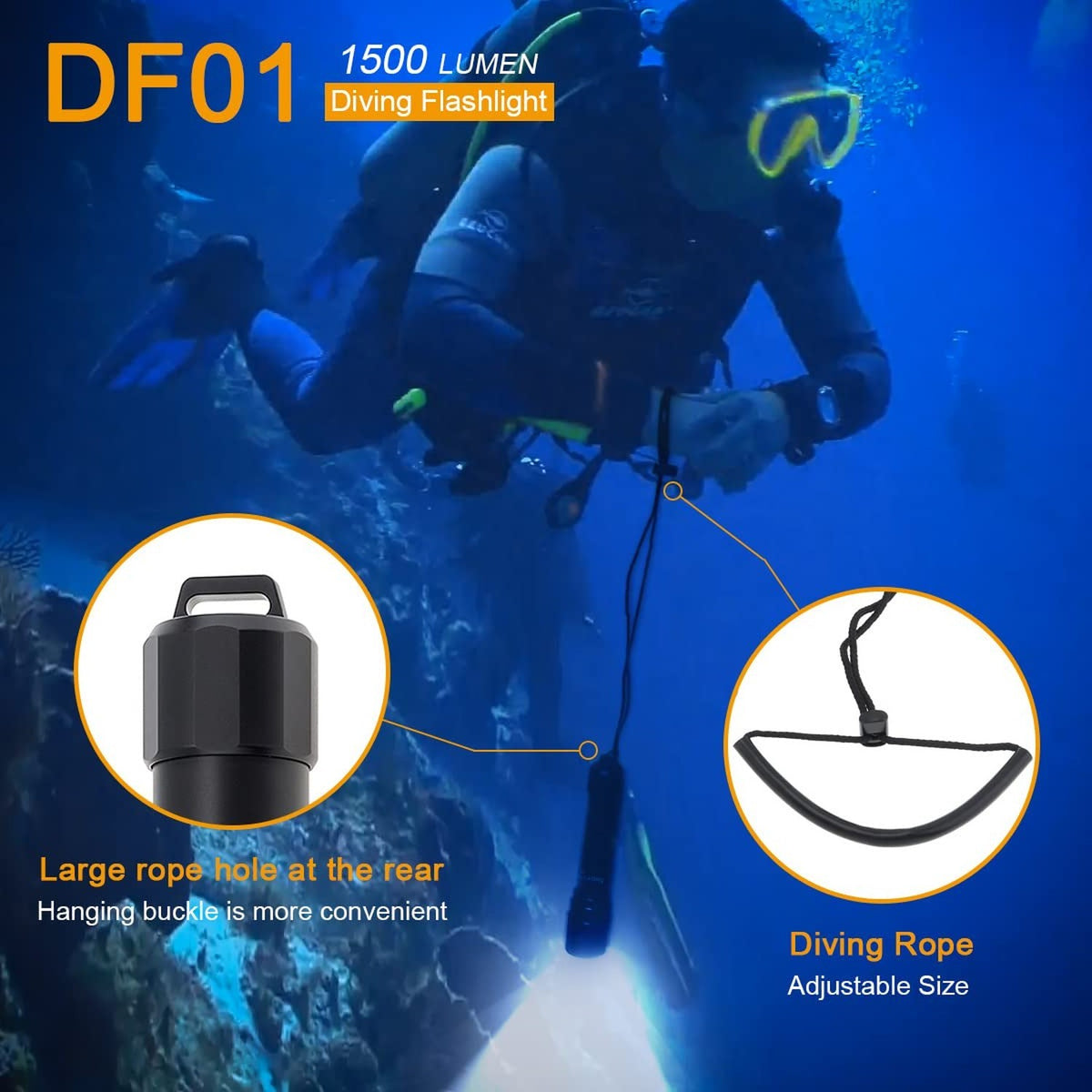 Underwater Diving Light 1500 Lumens Waterproof Torch for Scuba