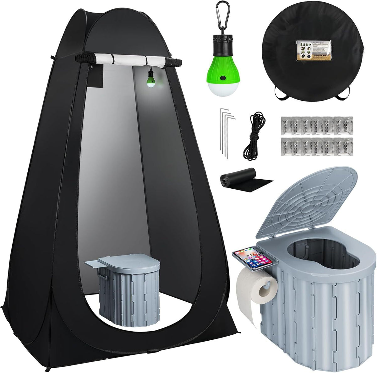 Portable Camping Toilet with Pop-Up Privacy Tent Folding Camp Bathroom