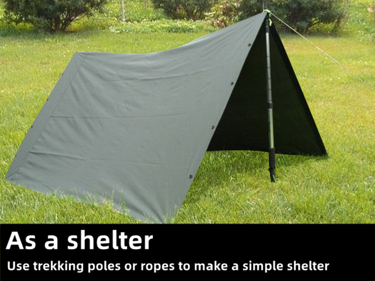 Military Style Multi-Use Rip-Stop Camouflage Rain Poncho - Waterproof Emergency Shelter